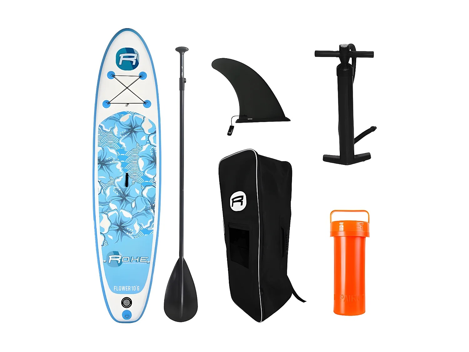 Stand Up Paddle Gonflable FLOWER ROHE - 10'6'' (320cm) 30'' (76cm) 6'' (15cm) avec Pompe, Pagaie, Leash et Sac de transport