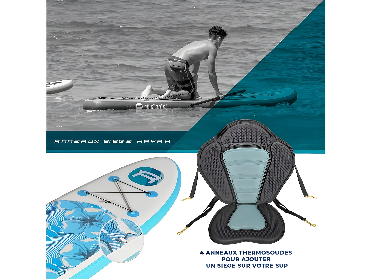 Stand Up Paddle Gonflable FLOWER ROHE - 10'6'' (320cm) 30'' (76cm) 6'' (15cm) avec Pompe, Pagaie, Leash et Sac de transport
