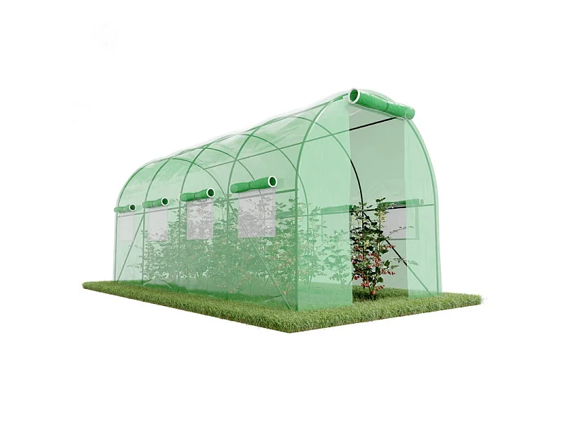 Serre de Jardin Tunnel 8m² - bâche armée - avec fenêtres latérales et porte zipée