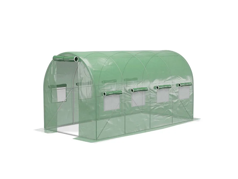 Serre de Jardin Tunnel 8m² - bâche armée - avec fenêtres latérales et porte zipée