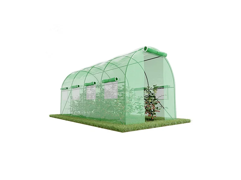 Serre de Jardin Tunnel 8m² - bâche armée - avec fenêtres latérales et porte zipée