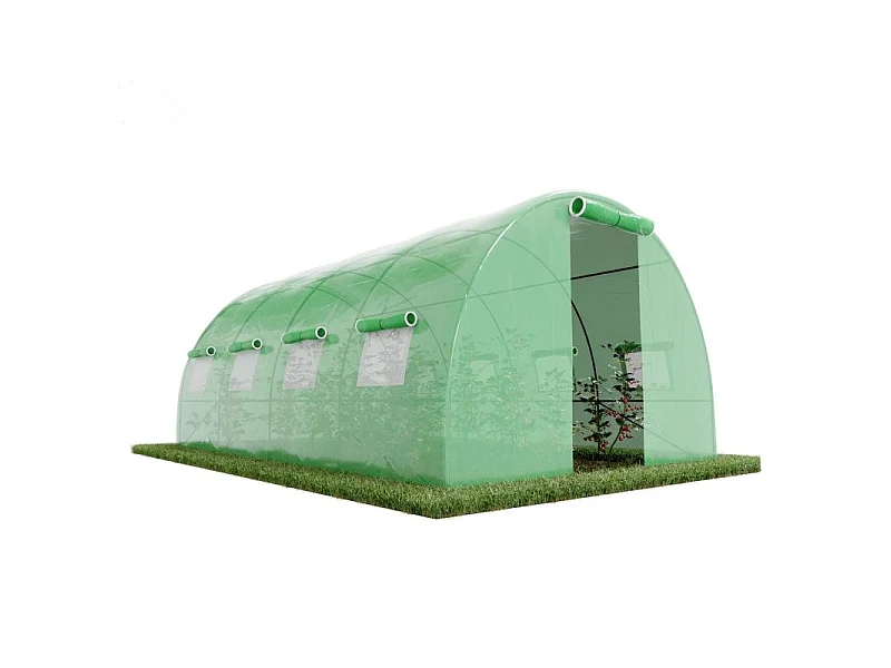Serre de Jardin Tunnel 12m² - bâche armée - avec fenêtres latérales et porte zipée