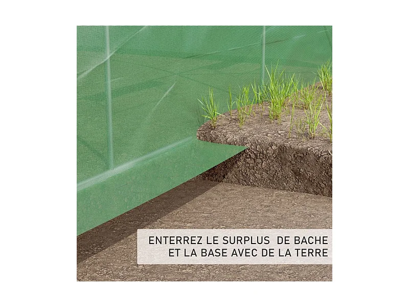 Serre de Jardin Tunnel 12m² - bâche armée - avec fenêtres latérales et porte zipée