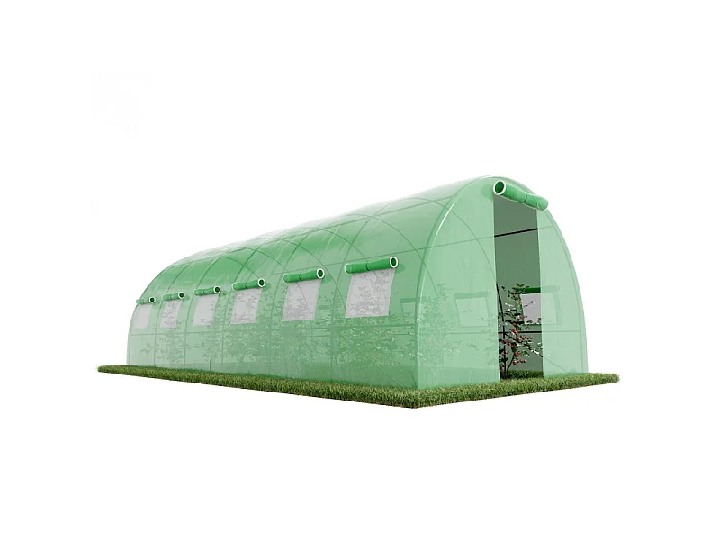 Serre de Jardin Tunnel 18m² - bâche armée - avec fenêtres latérales et porte zipée