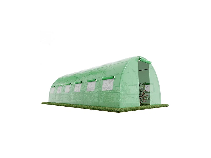 Serre de Jardin Tunnel 18m² - bâche armée - avec fenêtres latérales et porte zipée