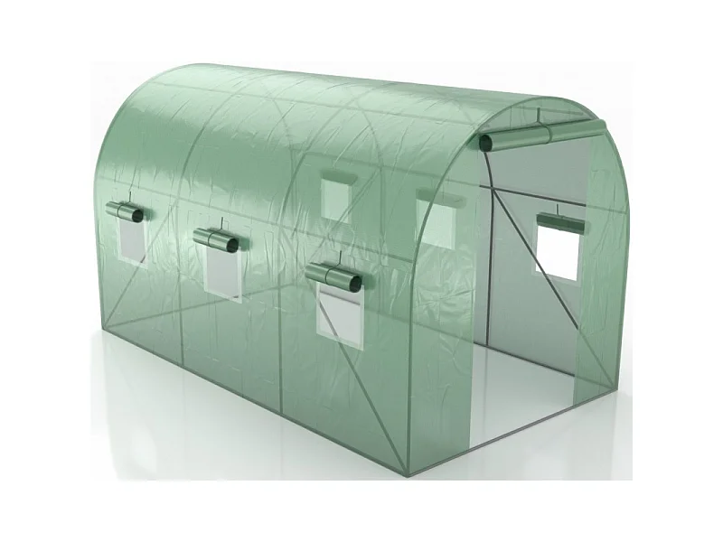 Serre de Jardin Tunnel 7m² - bâche armée - avec fenêtres latérales et porte zipée