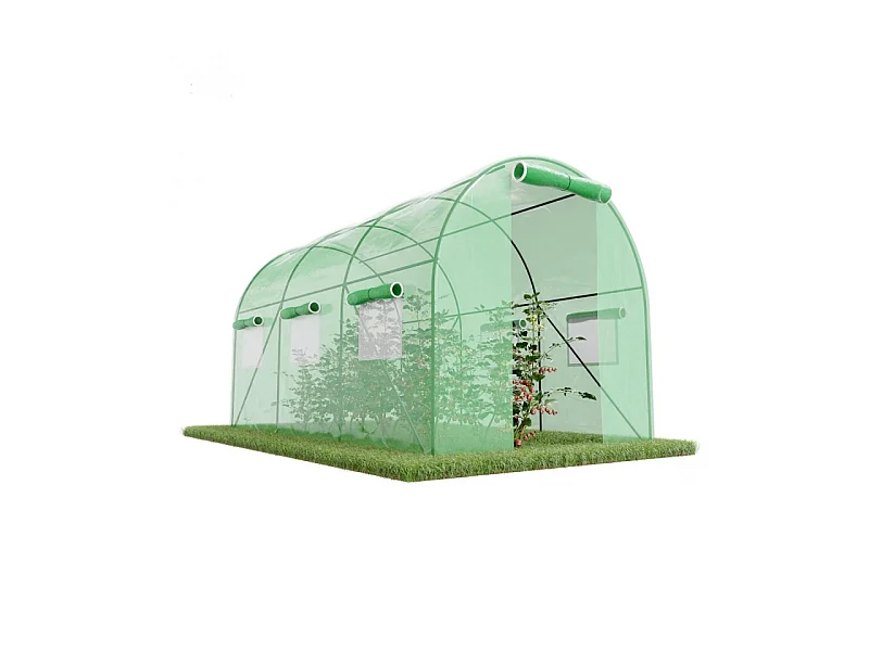Serre de Jardin Tunnel 7m² - bâche armée - avec fenêtres latérales et porte zipée
