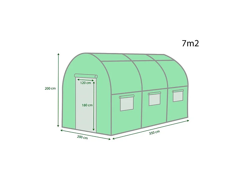 Serre de Jardin Tunnel 7m² - bâche armée - avec fenêtres latérales et porte zipée