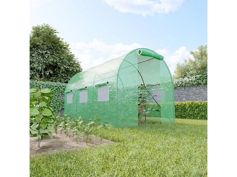 Serre de Jardin Tunnel 7m² - bâche armée - avec fenêtres latérales et porte zipée