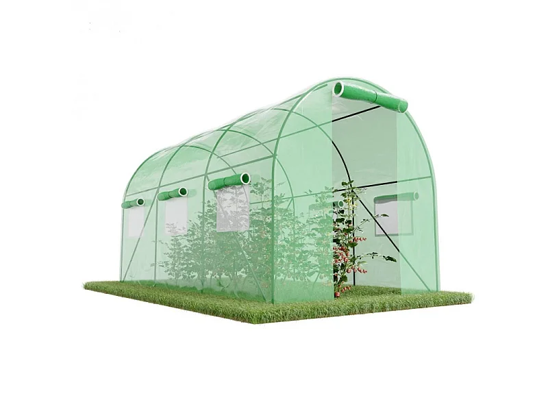 Serre de Jardin Tunnel 7m² - bâche armée - avec fenêtres latérales et porte zipée