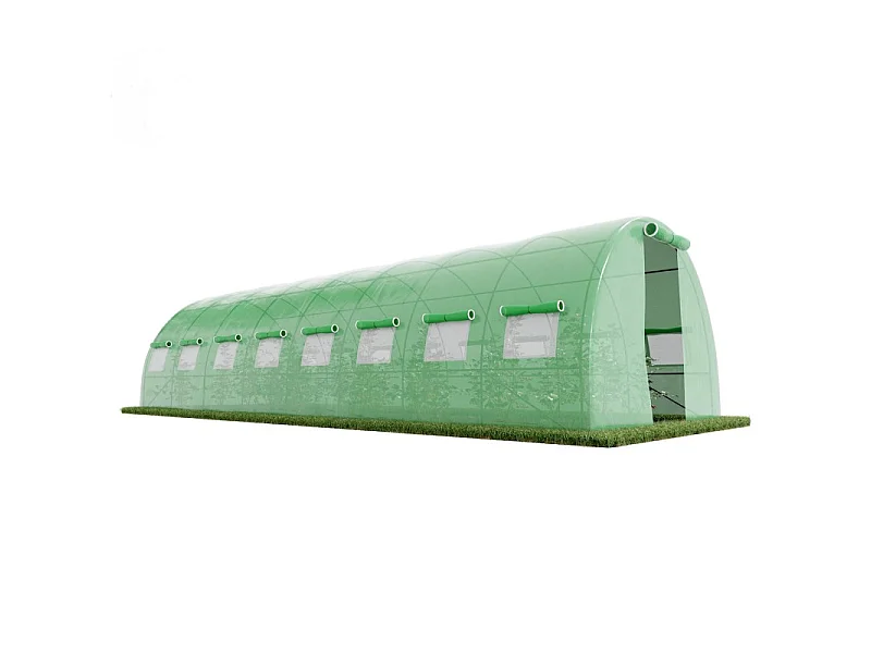 Serre de Jardin Tunnel 24m² - bâche armée - avec fenêtres latérales et porte zipée