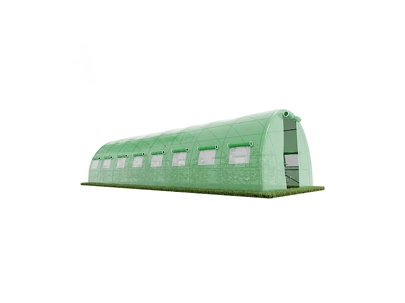 Serre de Jardin Tunnel 24m² - bâche armée - avec fenêtres latérales et porte zipée