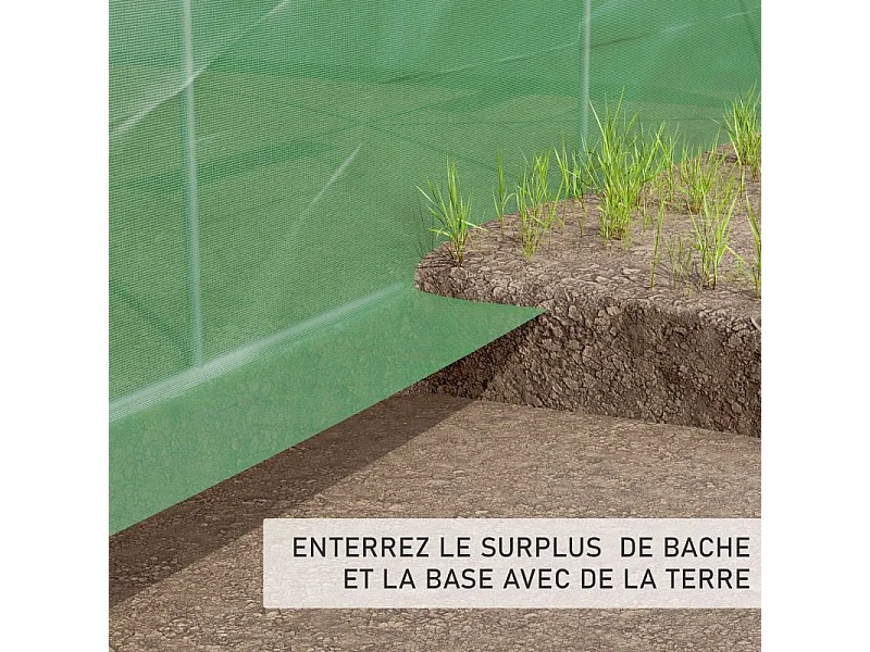 Serre de Jardin Tunnel 24m² - bâche armée - avec fenêtres latérales et porte zipée