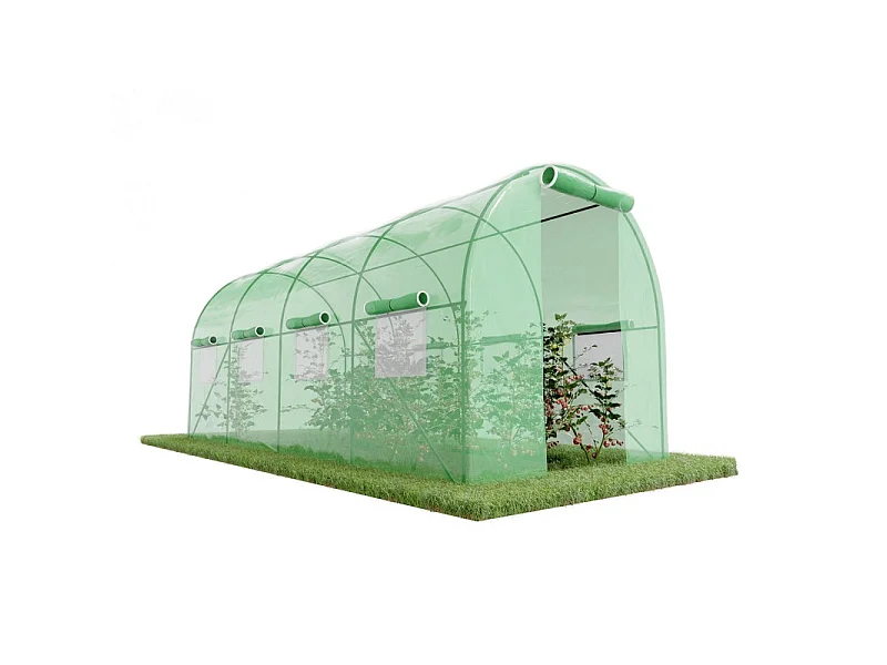 Serre de Jardin Tunnel 9m² - bâche armée - avec fenêtres latérales et porte zipée