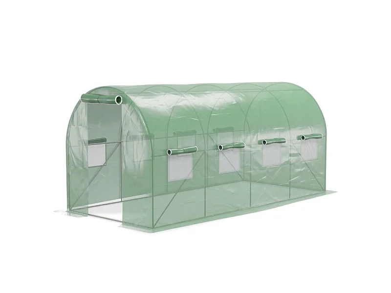 Serre de Jardin Tunnel 9m² - bâche armée - avec fenêtres latérales et porte zipée