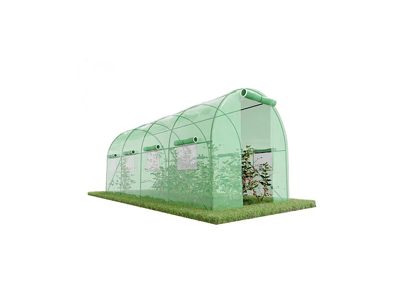 Serre de Jardin Tunnel 9m² - bâche armée - avec fenêtres latérales et porte zipée