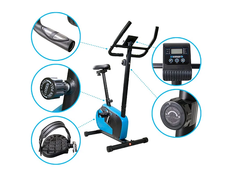 Vélo d'appartement TEMPO Roue d'inertie 3kg - 8 niveaux de résistance, Capteurs Pouls, Ecran d'entraînement, Réglable