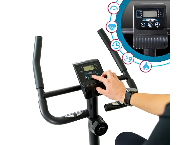 Vélo d'appartement TEMPO Roue d'inertie 3kg - 8 niveaux de résistance, Capteurs Pouls, Ecran d'entraînement, Réglable