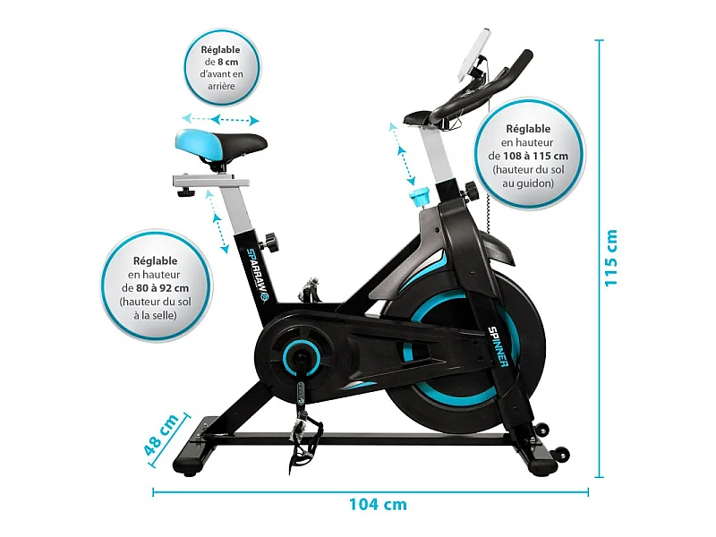 Vélo Spinning SPINNER - Exercice bike avec roue d'inertie 6Kg - Cardio et Fitness training