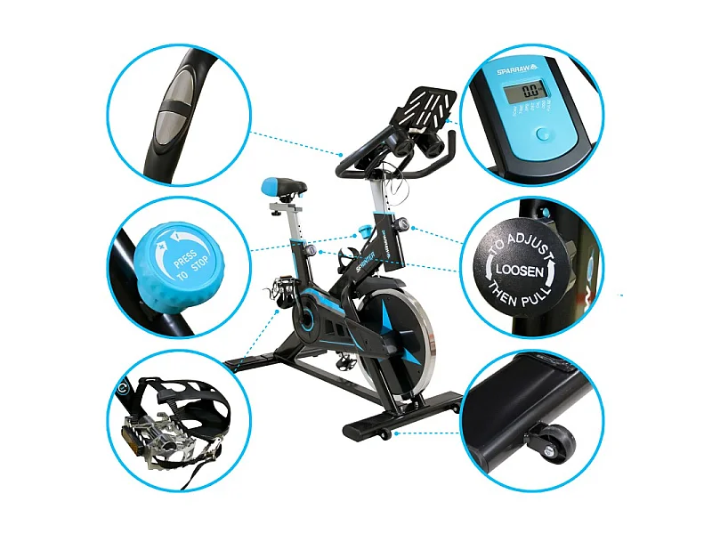 Vélo Spinning SPRINTER - Exercice bike avec roue d'inertie 13Kg - Cardio et Fitness training