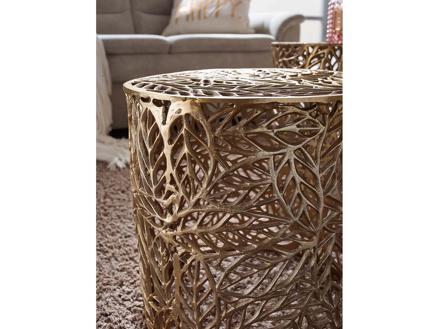 Couchtisch 2er Set  Design Wohnzimmertisch rund Metall Beistelltisch