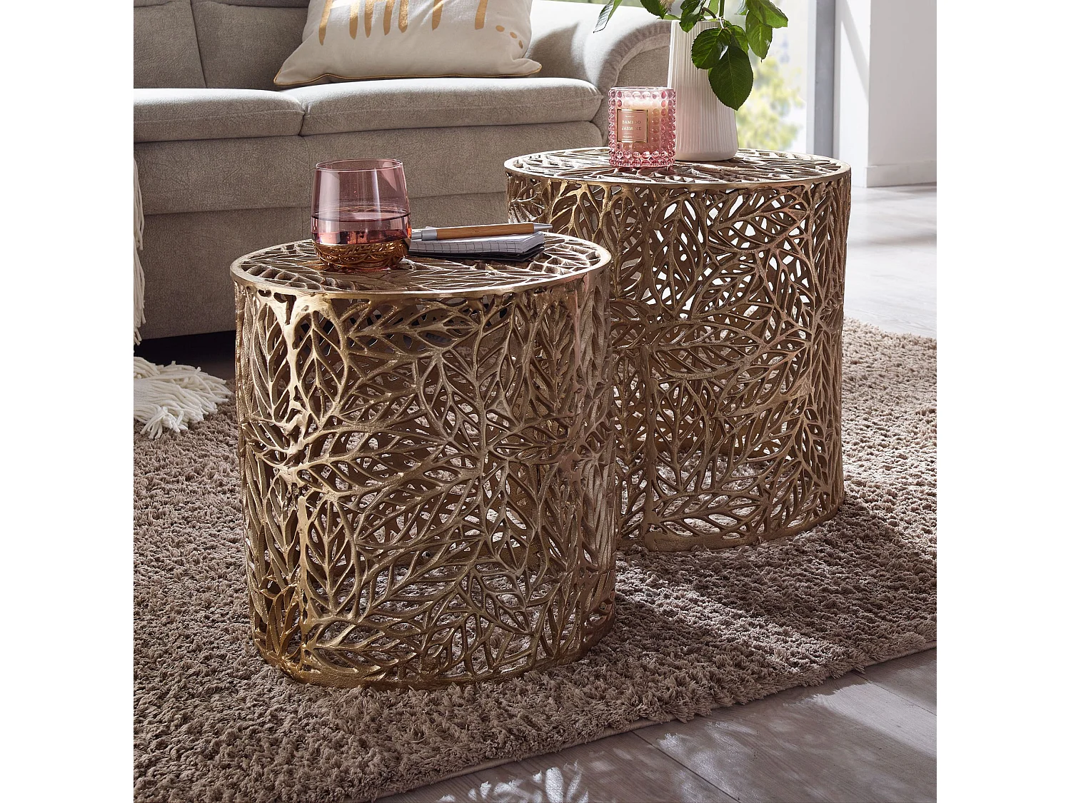 Table d'appoint Lot de 2 Petite Table Basse de Salon Métal Moderne Or