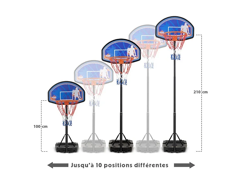 Panier de basket réglable en hauteur de 1m à 2m10 (10 positions) - Milwaukee - avec Ballon et Pompe