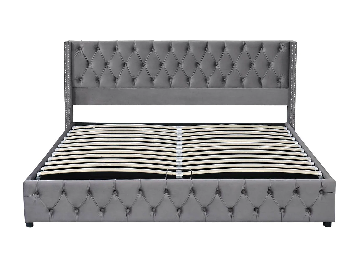 Fluwelen opbergbed 160x200cm met lattenbodem - Grijs