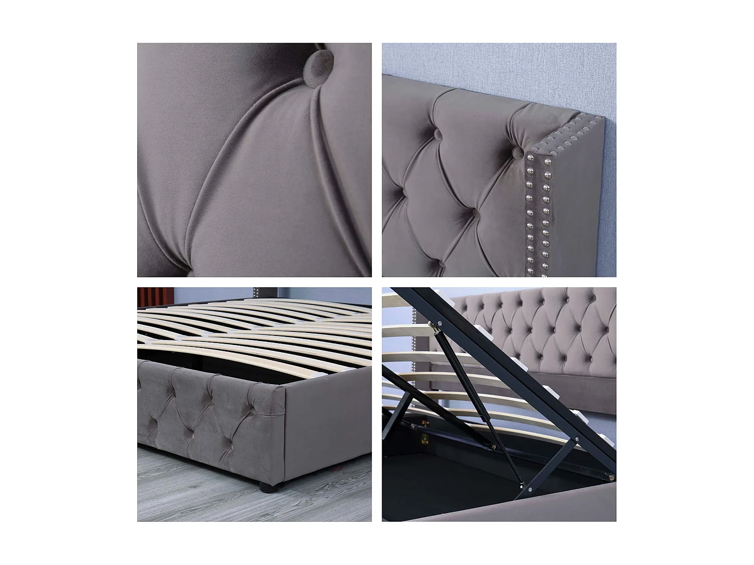 Fluwelen opbergbed 160x200cm met lattenbodem - Grijs