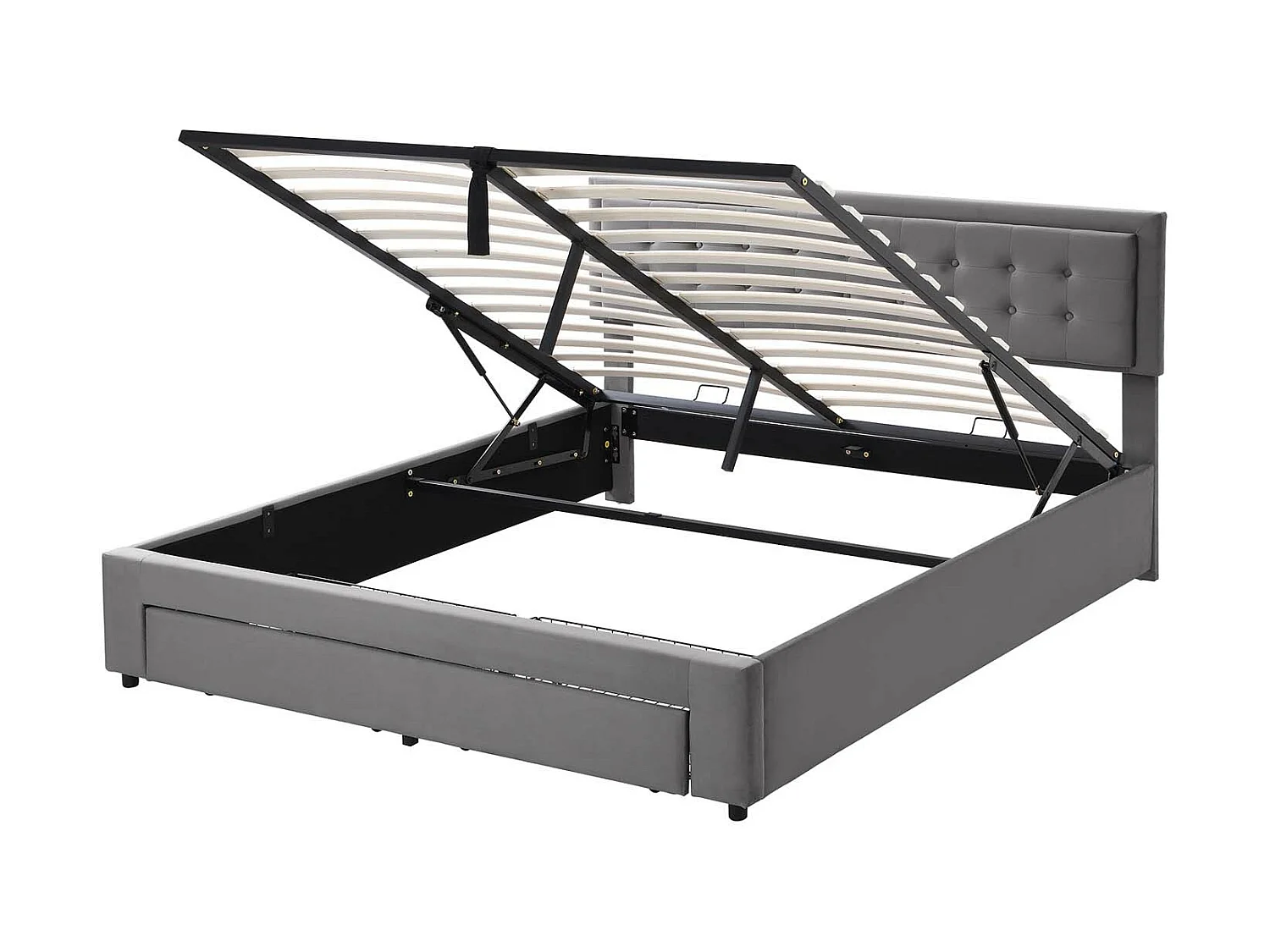 Gepolstertes Stauraumbett 180 x 200 cm aus Samt – mit Schublade und Lattenrost – Grau (ohne Matratze)