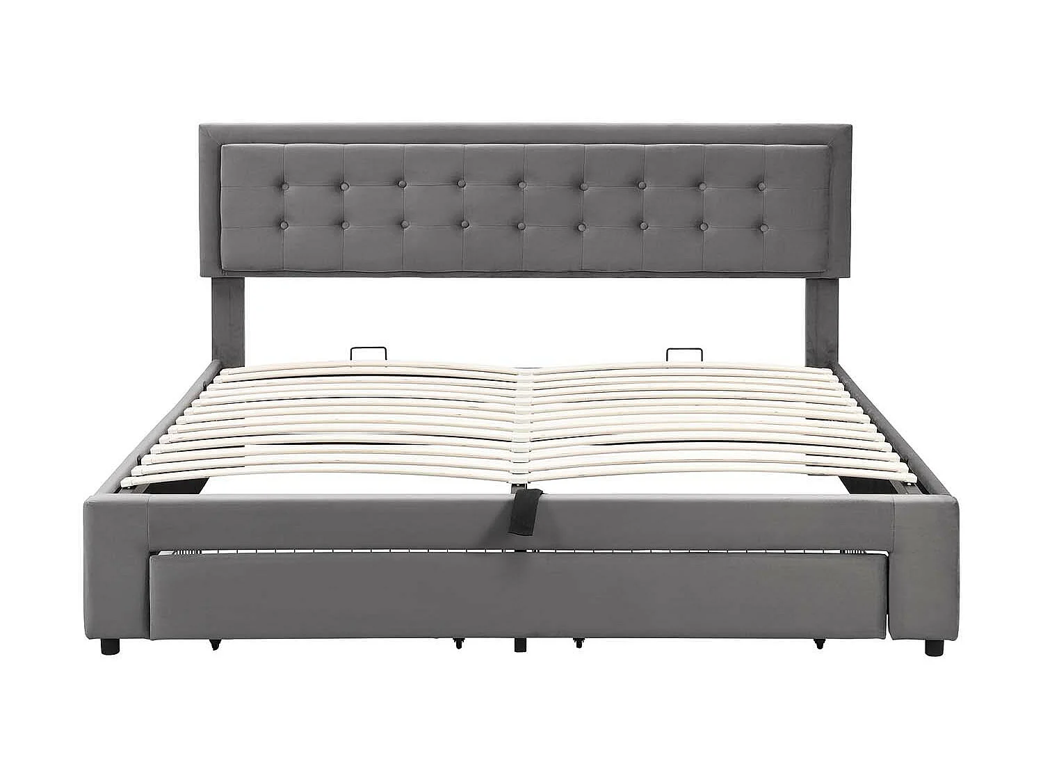 Gepolstertes Stauraumbett 180 x 200 cm aus Samt – mit Schublade und Lattenrost – Grau (ohne Matratze)