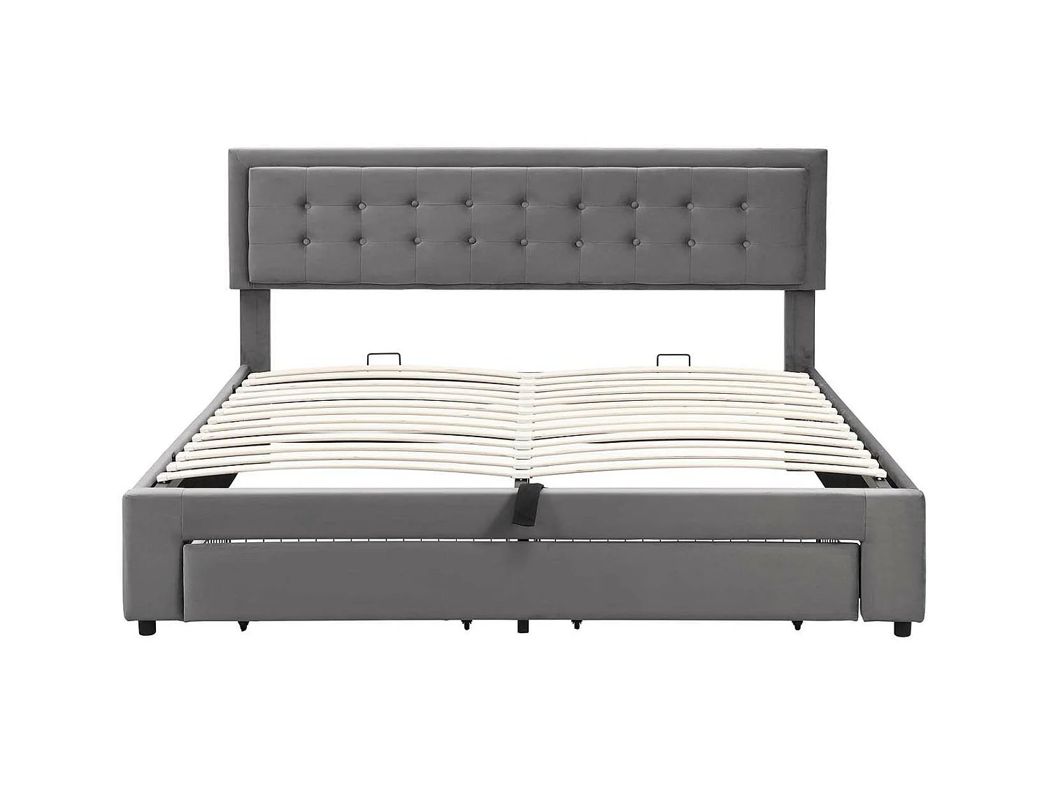 Lit coffre capitonné 180x200cm en velours - avec tiroir et sommier à lattes - Gris (sans matelas)