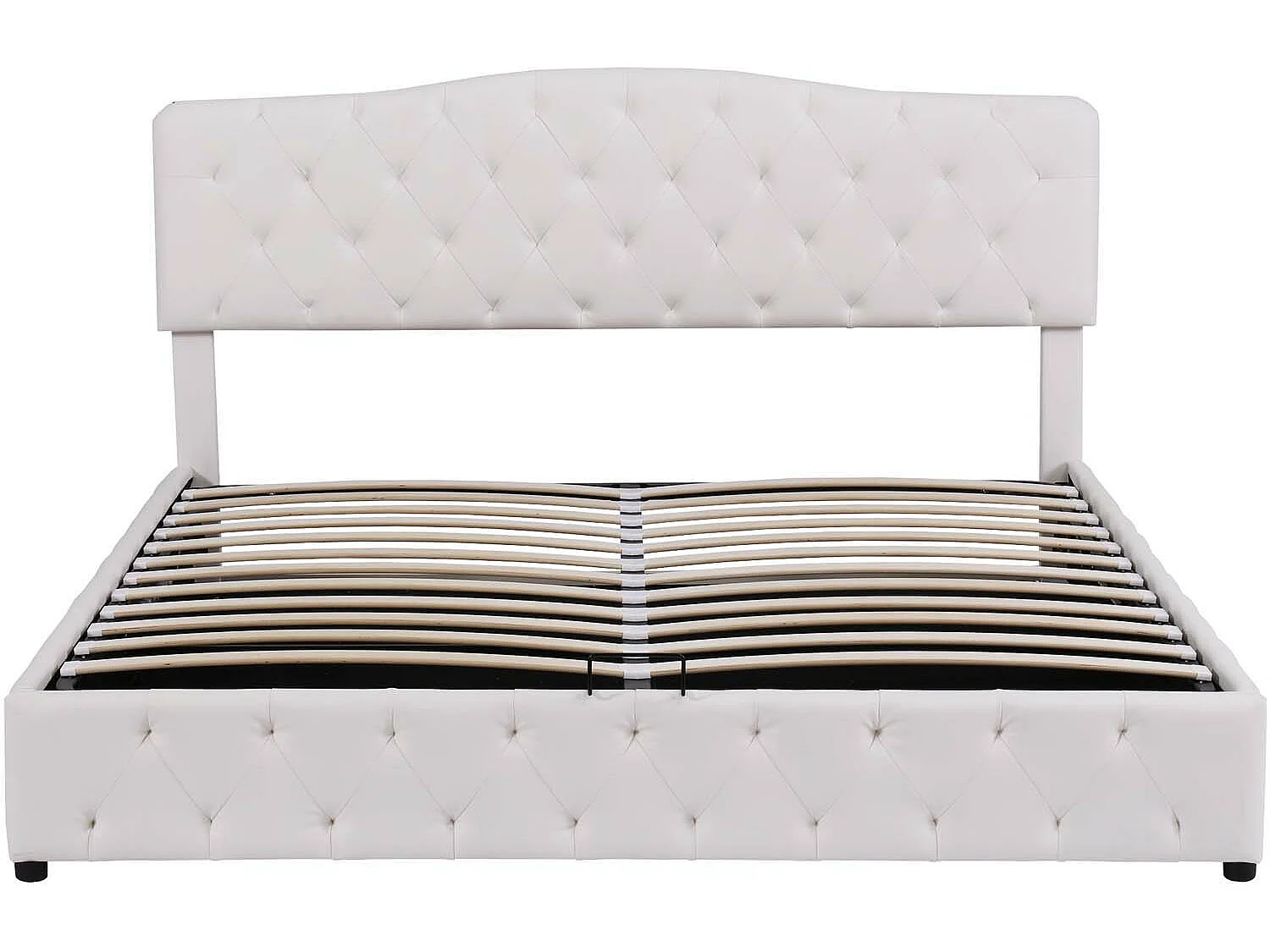 180 x 200 cm großes Stauraumbett aus Kunstleder – mit verstellbarem Kopfteil – Weiß