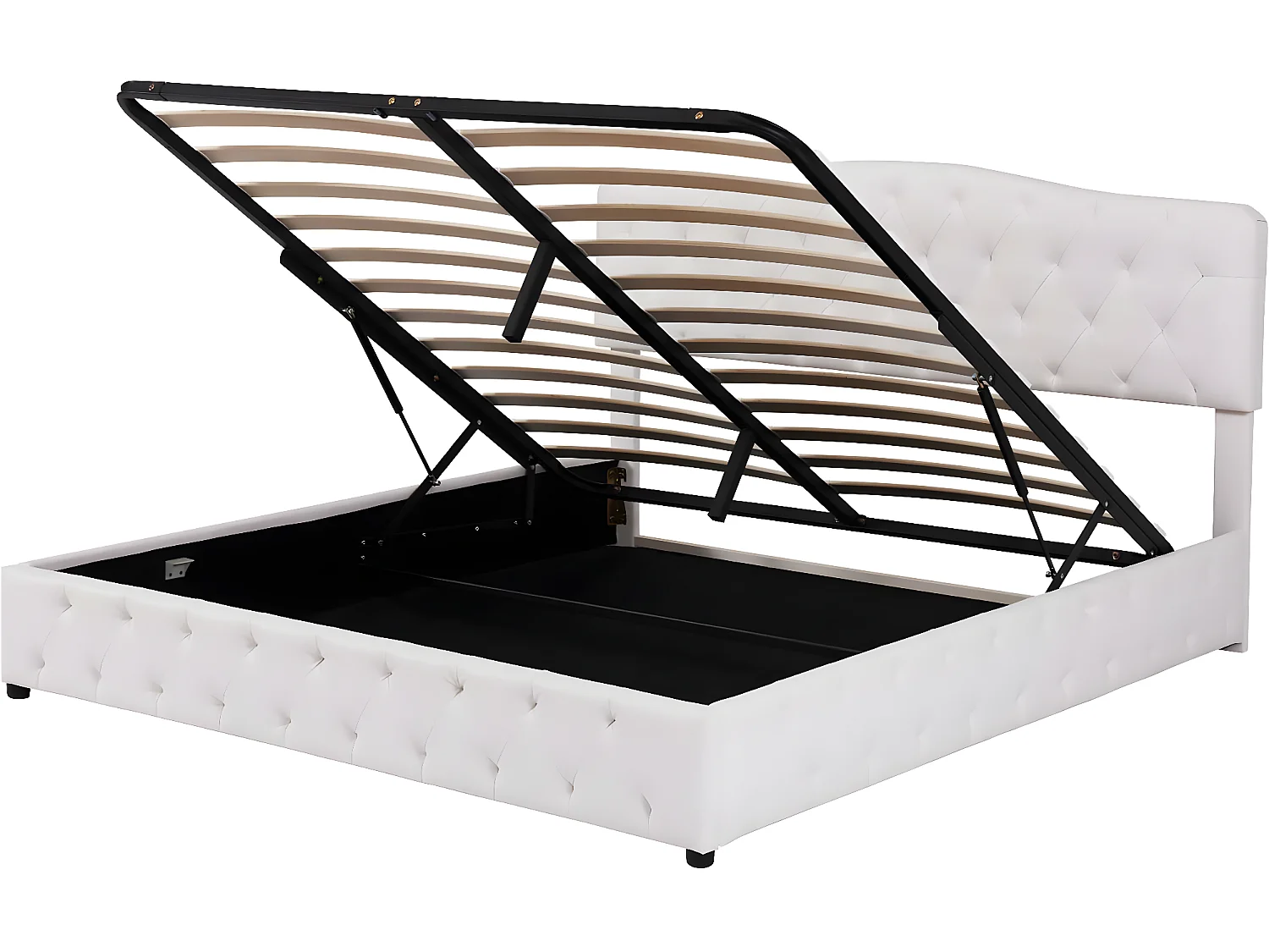 Letto contenitore 180x200 cm in ecopelle - con testiera regolabile - Bianco