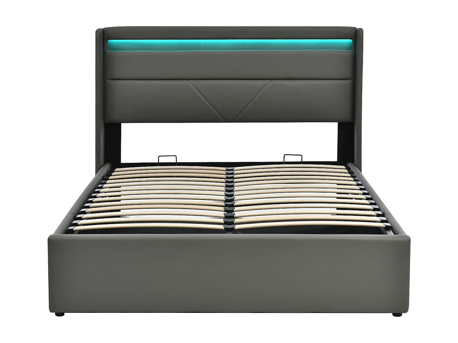 Letto contenitore 160x200cm in similpelle con LED - con rete a doghe - Grigio