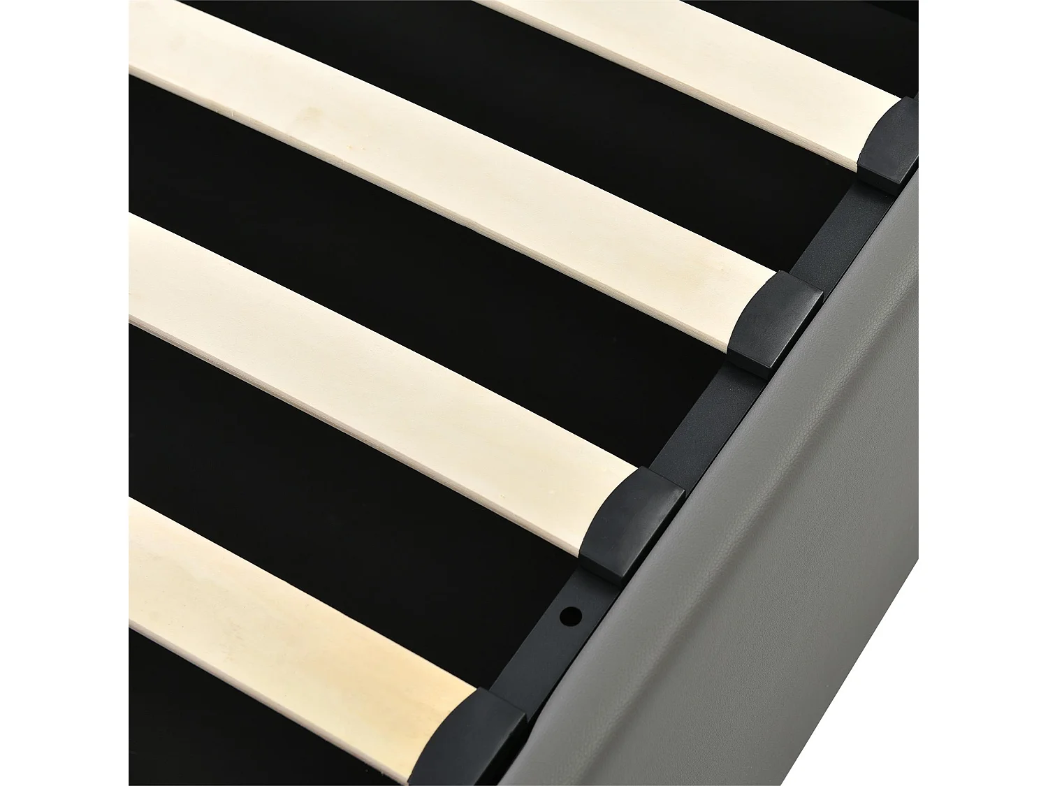 Łóżko z pojemnikiem 160x200cm z ekoskóry z LED - z stelażem na listwy - Szare