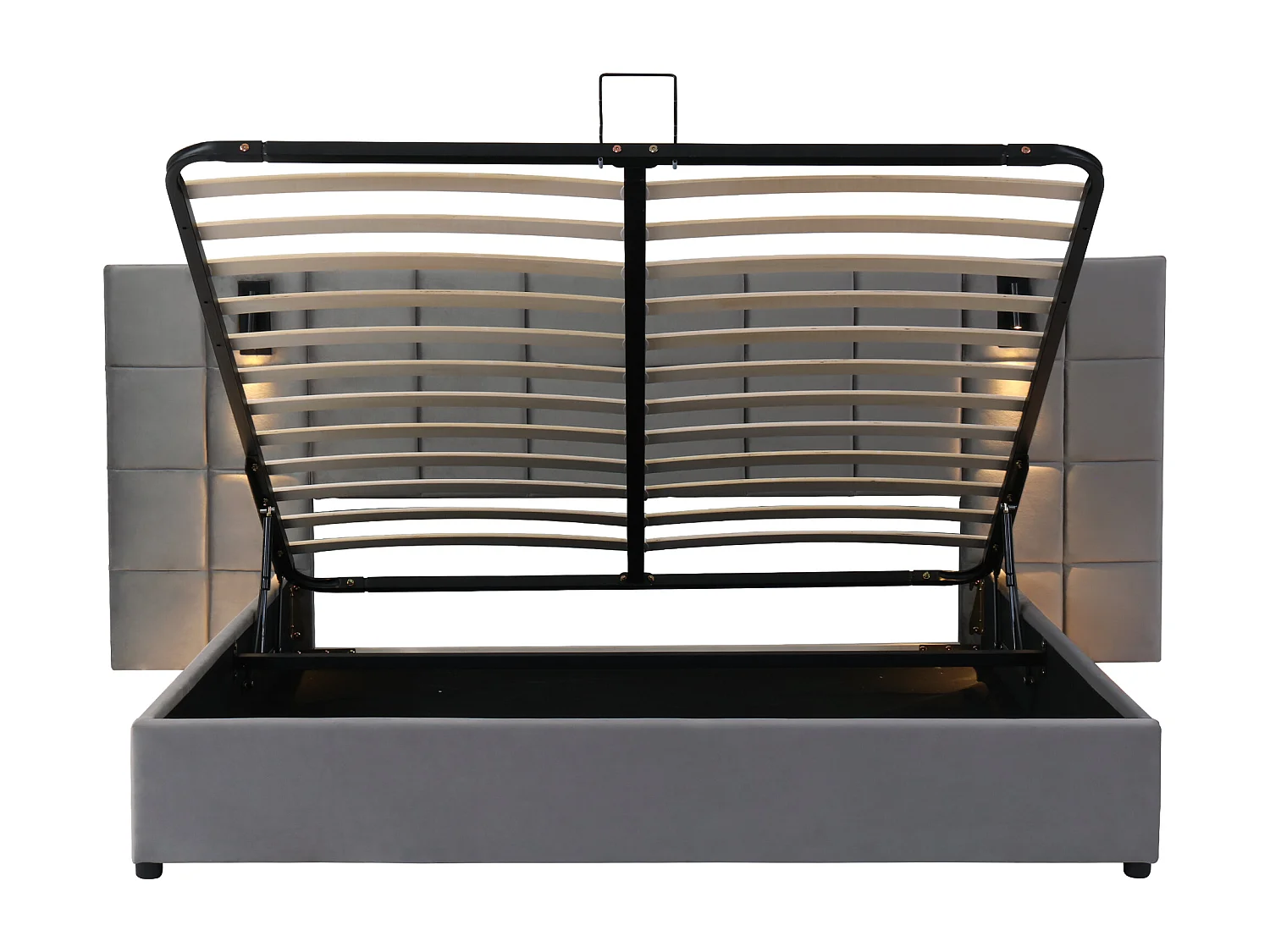 Samtbett mit Stauraum – 180 x 200 cm – mit LED und Ladeanschluss – Grau (Nachttisch nicht im Lieferumfang enthalten)