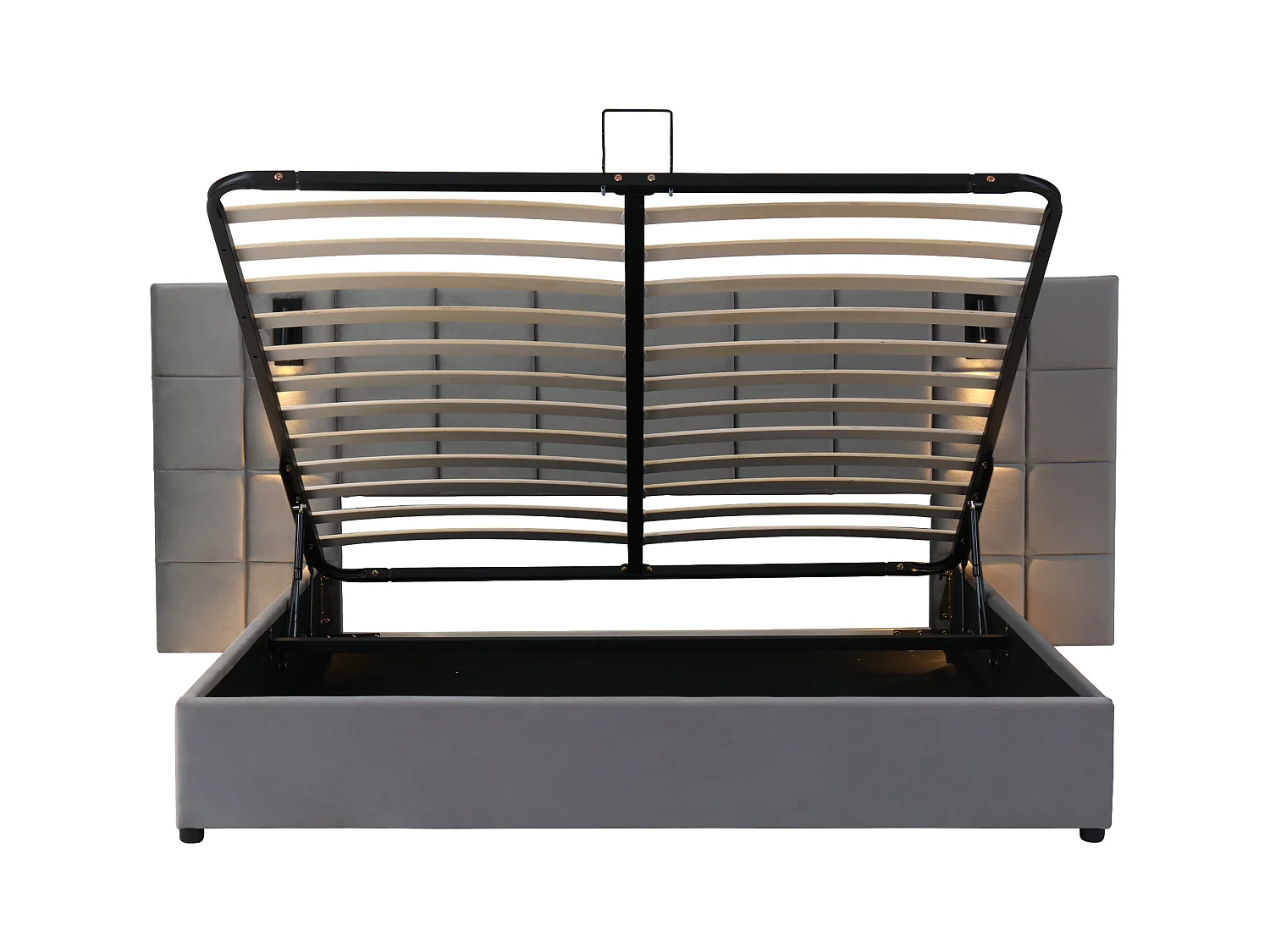 Fluwelen opbergbed - 180x200cm - met LED en oplaadpoort - Grijs (nachtkastje niet inbegrepen)