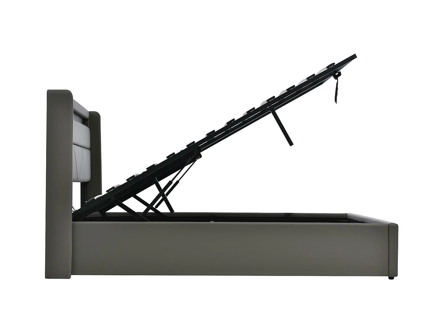 Cama contenedor 140x200cm en símil piel con LED - con somier - Gris