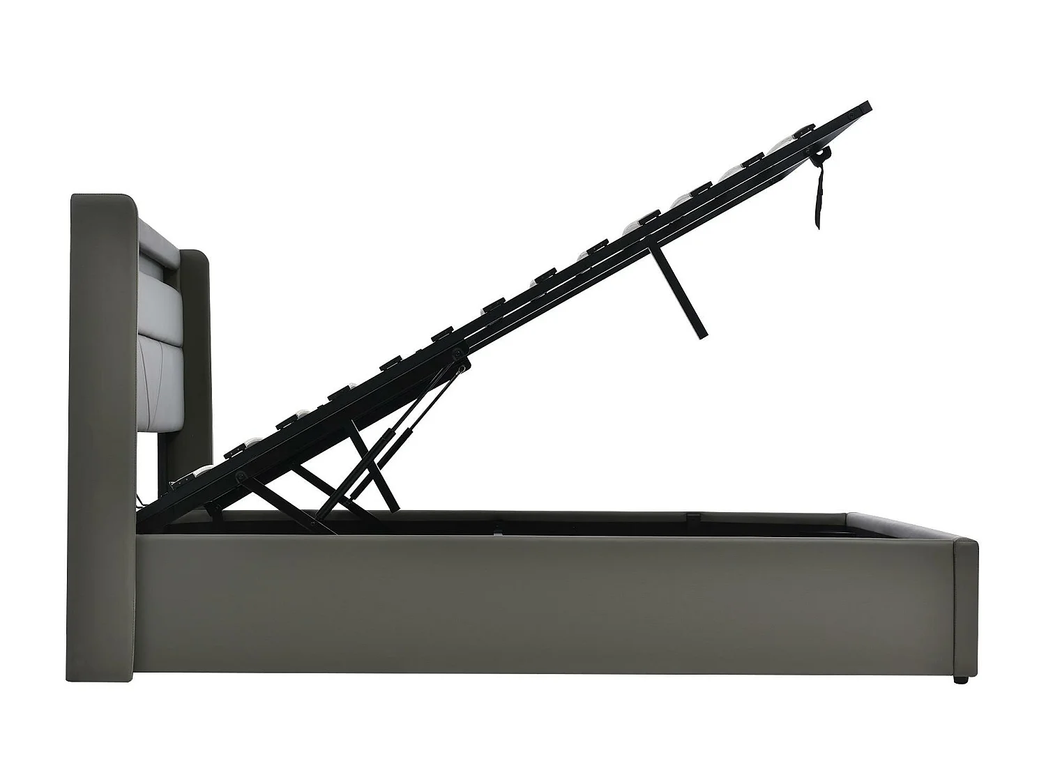 Letto contenitore 140x200cm in similpelle con LED - con rete a doghe - Grigio