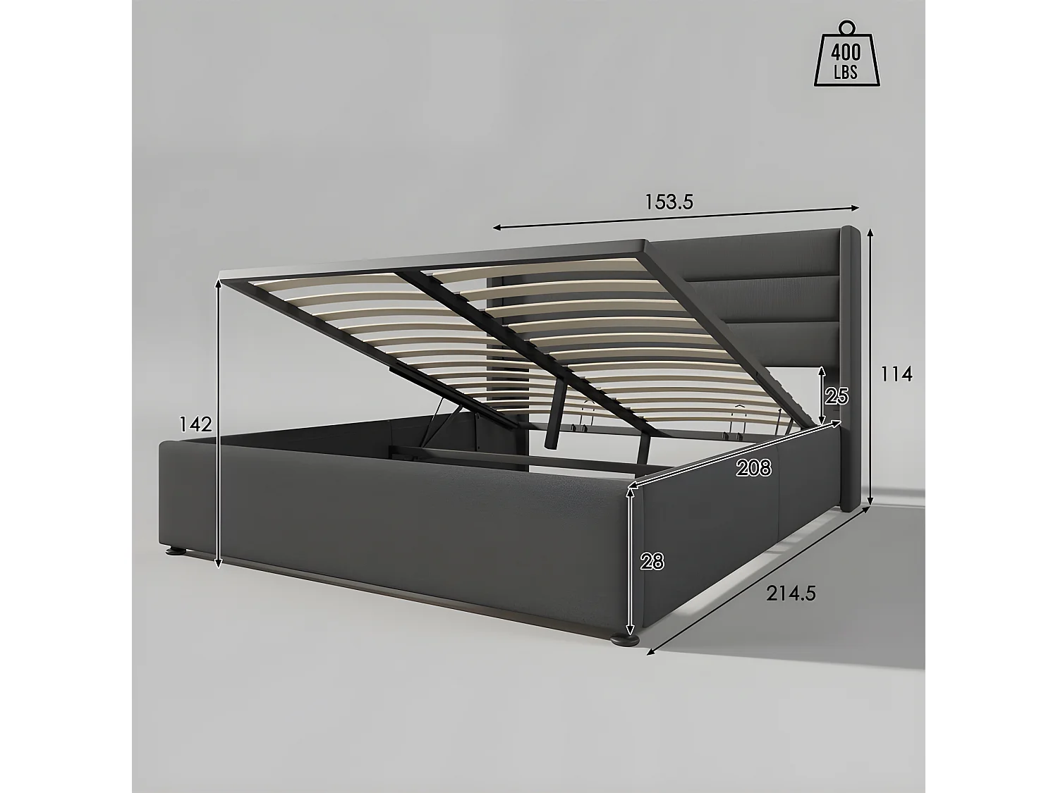 Bett aus Leinen mit Lattenrost – 140 x 200 cm – Grau