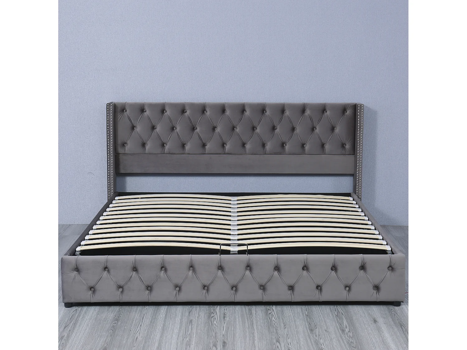 Fluwelen opbergbed 180x200cm met lattenbodem - Grijs