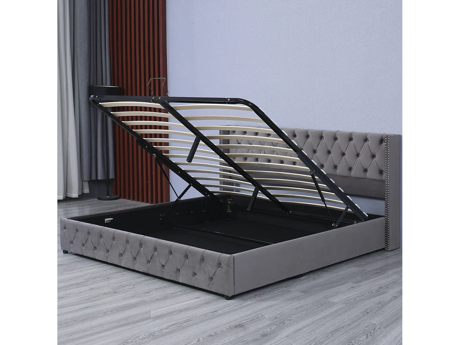 Fluwelen opbergbed 180x200cm met lattenbodem - Grijs