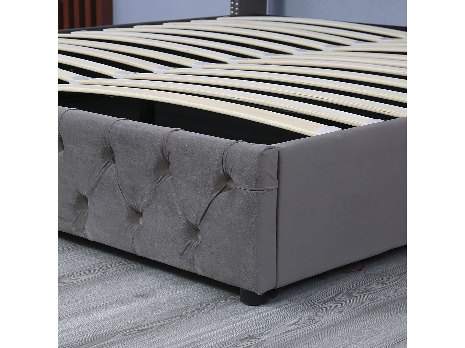 Fluwelen opbergbed 180x200cm met lattenbodem - Grijs