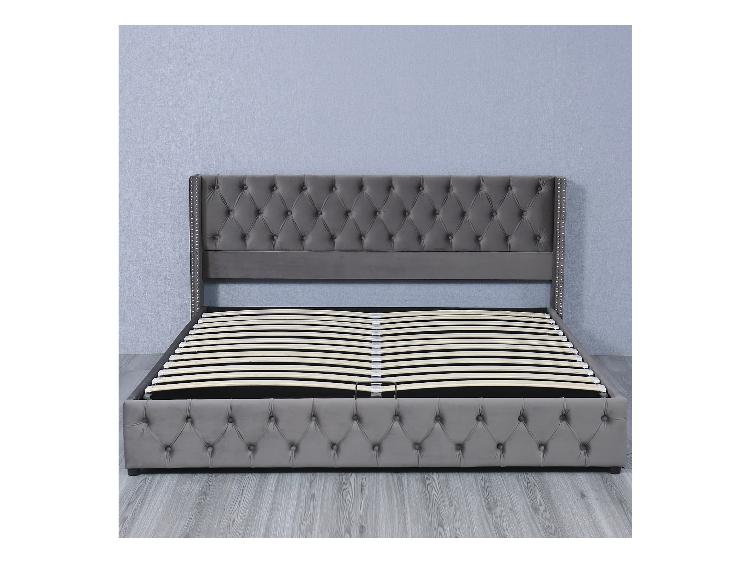 180 x 200 cm großes Samtbett mit Lattenrost – Grau