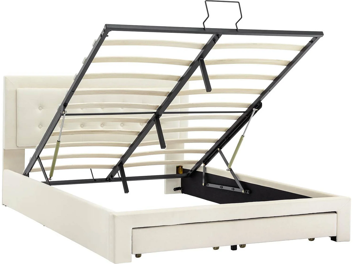 Lit coffre capitonné 140x200cm en velours - avec tiroir et sommier à lattes - Beige (sans matelas)