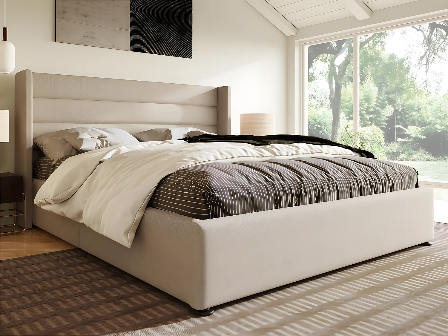 Linnenopbergbed 180x200cm met lattenbodem - Beige