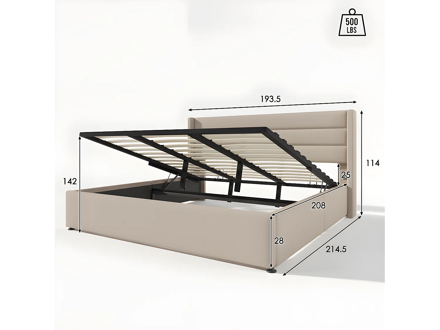 Linnenopbergbed 180x200cm met lattenbodem - Beige