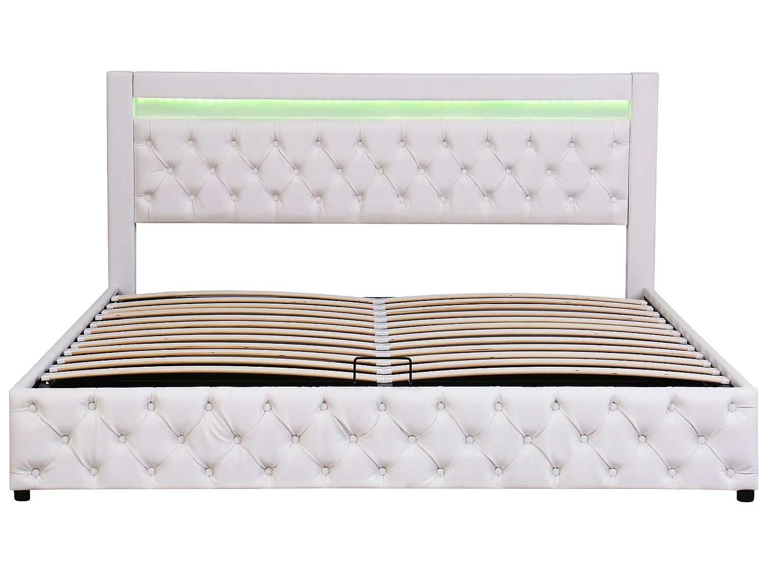 Cama contenedor tapizada en piel sintética con LED - 180x200 cm - con somier - Blanco