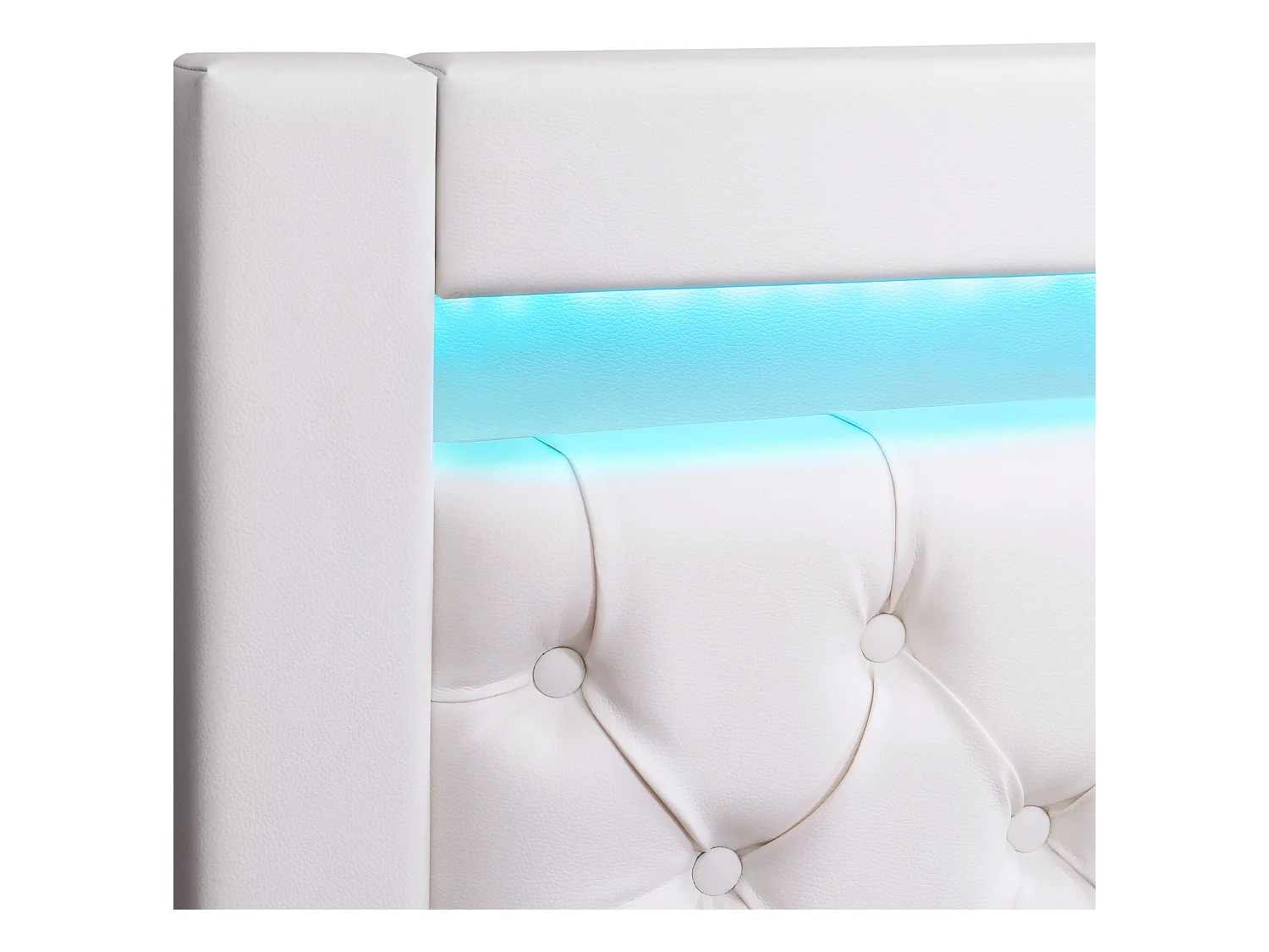 Cama contenedor tapizada en piel sintética con LED - 180x200 cm - con somier - Blanco